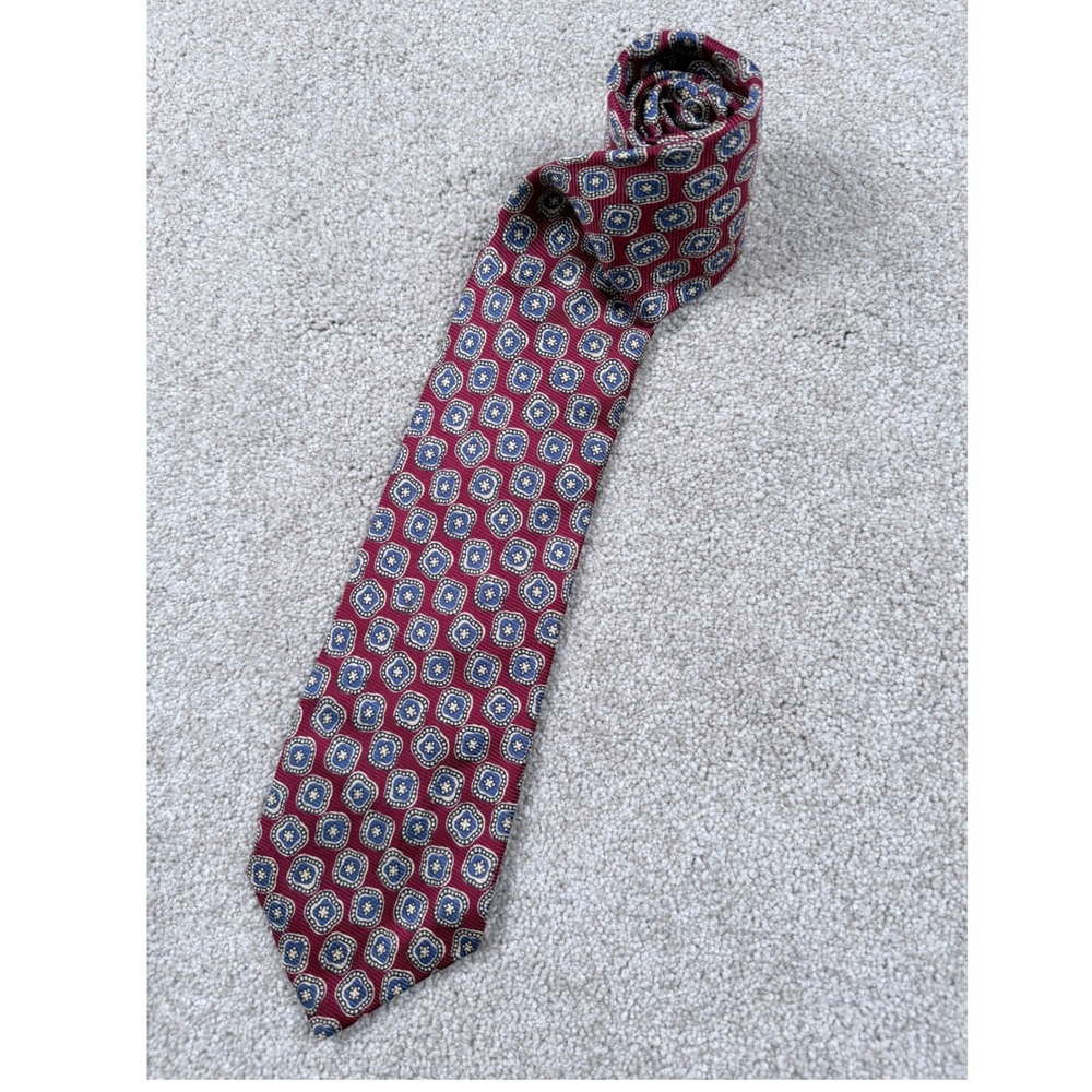 Polo Ralph Lauren Tie Mens OS Red Silk Geometric Medallion Hand Made in USa